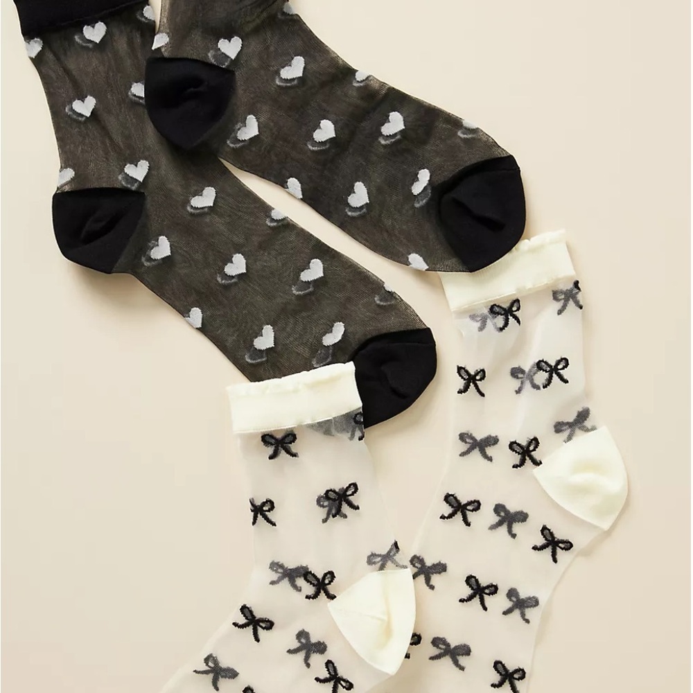 Anthropologie 2 Pack Heart and Bow Patterned Socks Set